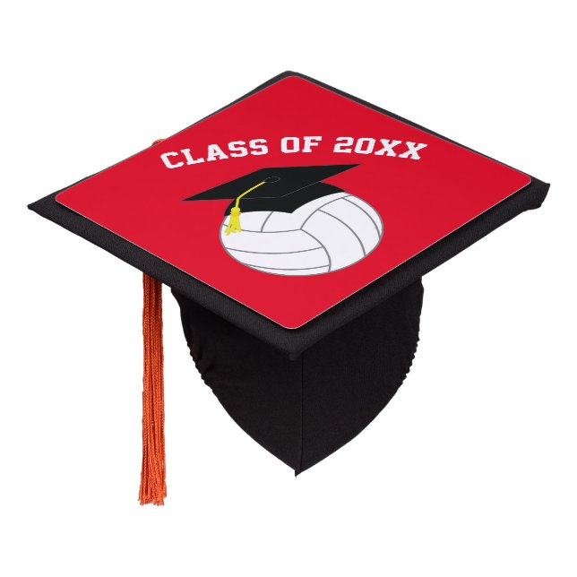 Volleyball Graduation Sports Red Graduation Cap Topper (Angled)