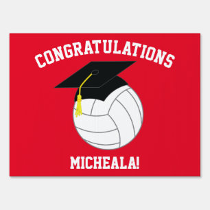 Volleyball Graduation Sports Red Sign