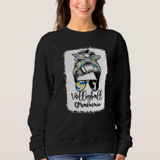 Volleyball Grammie Vintage Leopard Messy Bun Bleac Sweatshirt