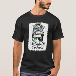Volleyball Grammie Vintage Leopard Messy Bun Bleac T-Shirt