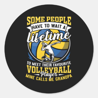 Volleyball Grandpa My Favorite Player Calls Me Gra Classic Round Sticker