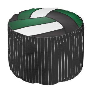 Volleyball Green, Black & White Stripe Pattern Pouf