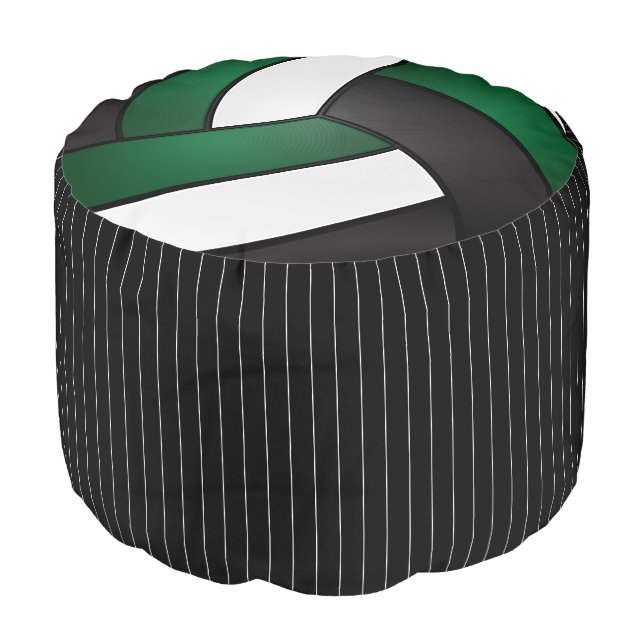 Volleyball Green, Black & White Stripe Pattern Pouf (Angled Front)