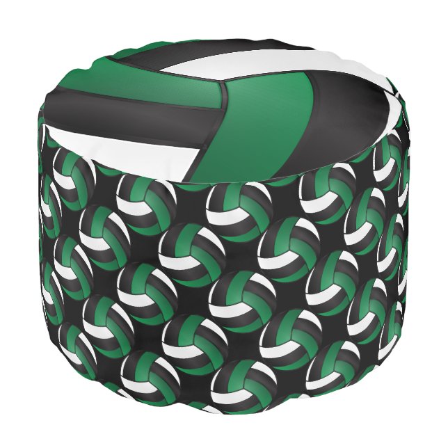 Volleyball Green, White and Black Pattern  Pouf (Angled Front)
