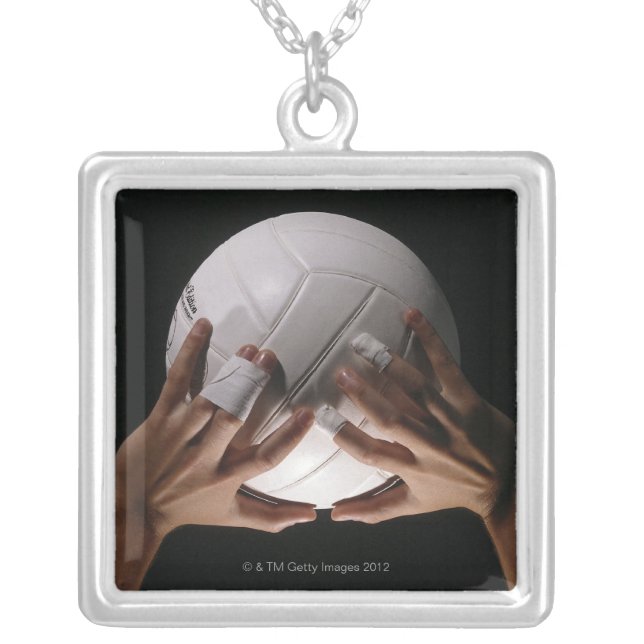 Volleyball Hands Silver Plated Necklace (Front)
