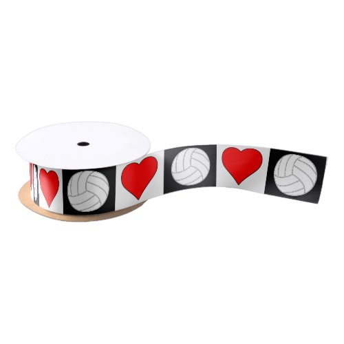 Volleyball Heart Black White Red Checkered Pattern Satin Ribbon