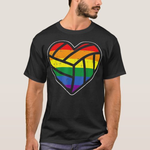 Volleyball Heart Sport LGBTQ Rainbow Flag Gay Prid T_Shirt
