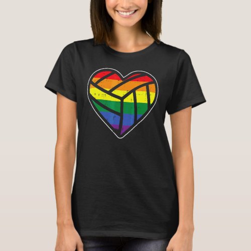 Volleyball Heart Sport Lgbtq Rainbow Flag Gay Prid T_Shirt