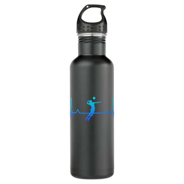 Volleyball Heartbeat Line Womens Gift Stainless Steel Water Bottle (Front)