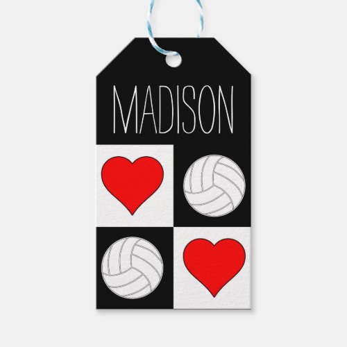 Volleyball Hearts Checker Pattern Custom Gift Tag