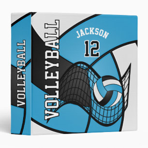 Volleyball in Baby Blue, Black and White 3 Ring Binder