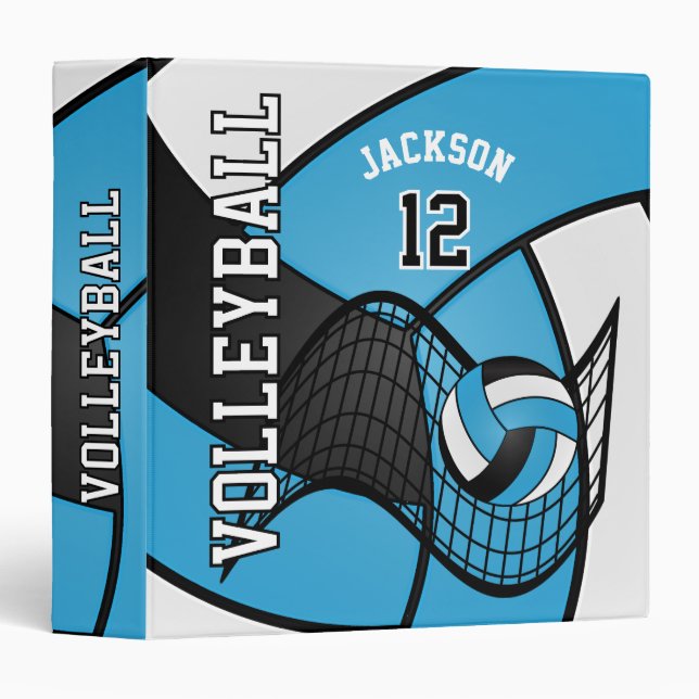 Volleyball in Baby Blue, Black and White 3 Ring Binder (Front/Spine)