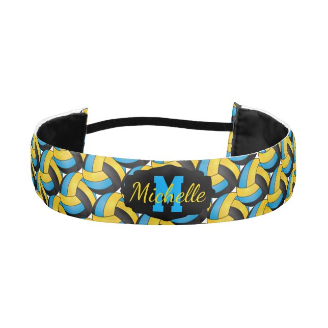 Volleyball 🏐 in Baby Blue, Yellow and Black Athletic Headband (Front)