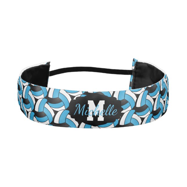Volleyball 🏐 in Black, Baby Blue and White Athletic Headband (Front)