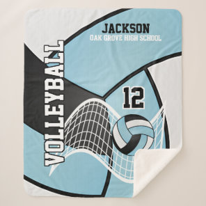 Volleyball 🏐 in Black, Baby Blue and White Sherpa Blanket