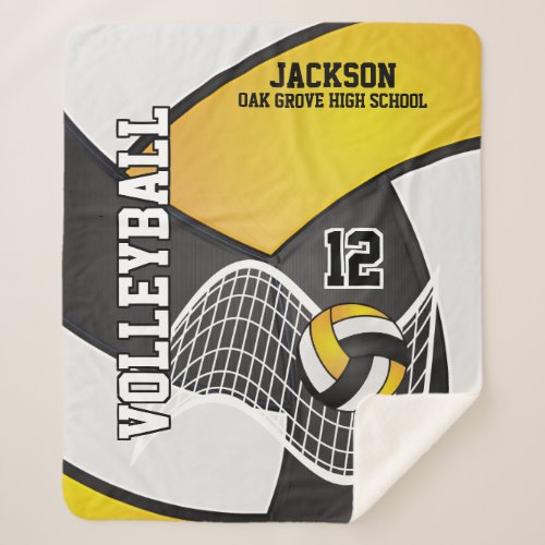 Volleyball  in Black Gold Yellow and White Sherpa Blanket