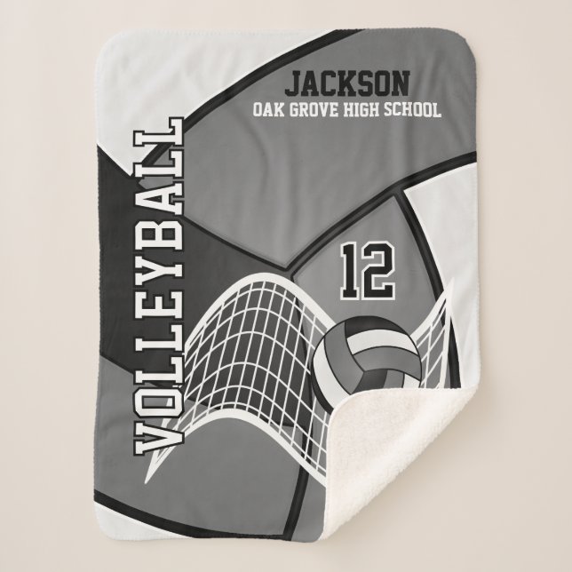 Volleyball 🏐 in Black, Gray and White Sherpa Blanket (Front)