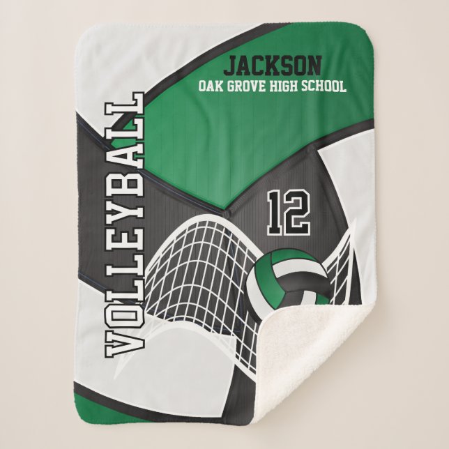 Volleyball 🏐 in Black, Green and White Sherpa Blanket (Front)