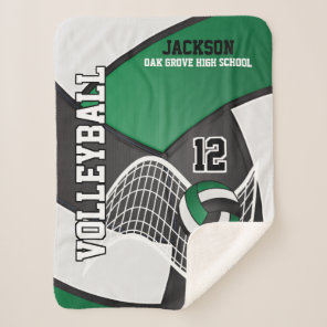 Volleyball 🏐 in Black, Green and White Sherpa Blanket