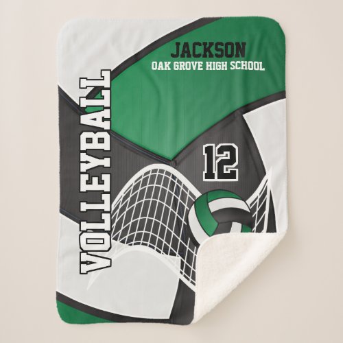 Volleyball  in Black Green and White Sherpa Blanket