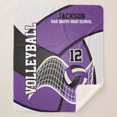 Volleyball  in Black Purple and White Sherpa Blanket