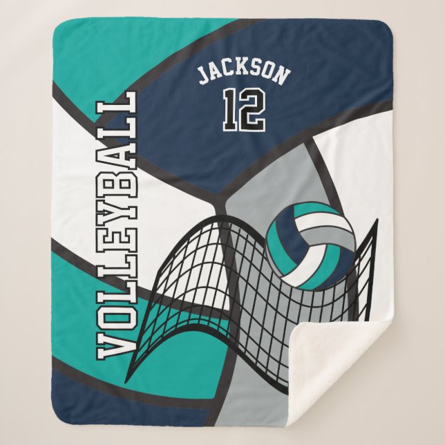 Volleyball 🏐 in Blue, Teal, Gray and White Sherpa Blanket (Front)