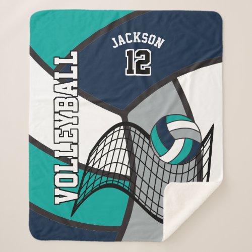 Volleyball  in Blue Teal Gray and White Sherpa Blanket