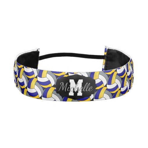 Volleyball  in Blue Yellow Gray and White Athletic Headband