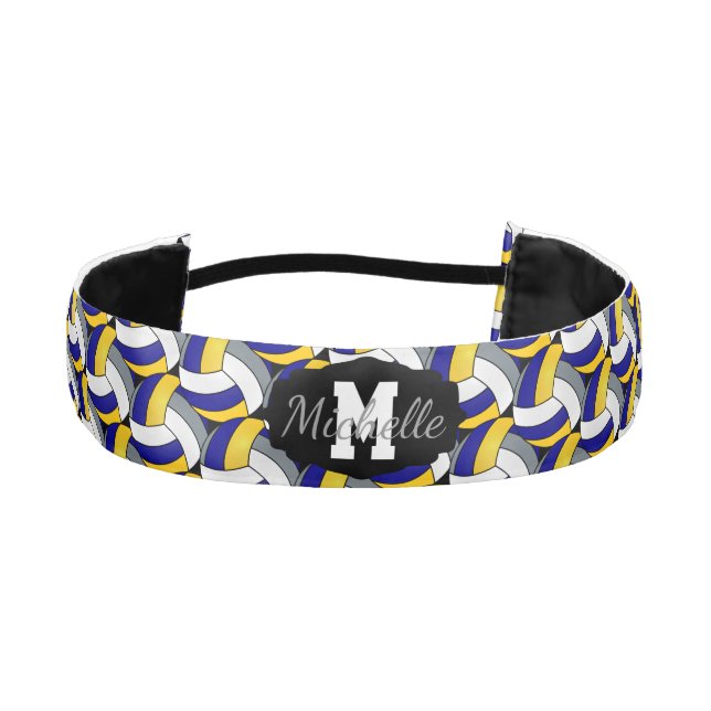 Volleyball 🏐 in Blue, Yellow, Gray and White Athletic Headband (Front)