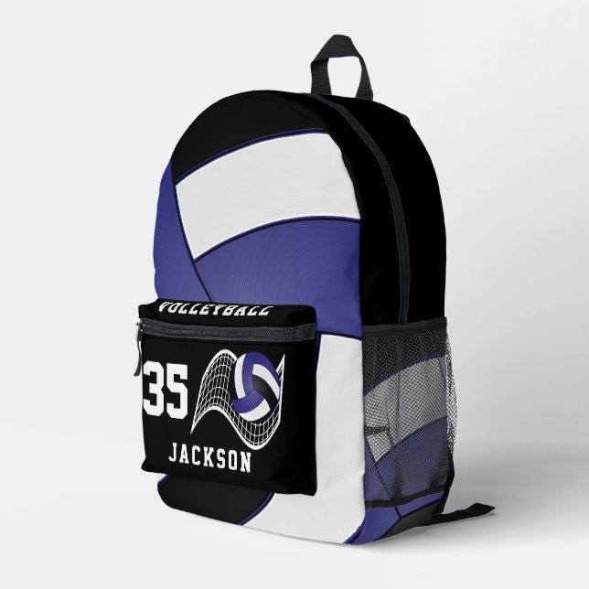 Volleyball in Dark Blue, White and Black  Printed Backpack (Back Corner Right)