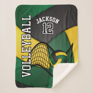 Volleyball in Dark Green, Black and Gold Sherpa Blanket