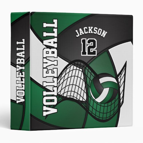 Volleyball in Dark Green Black and White 3 Ring Binder