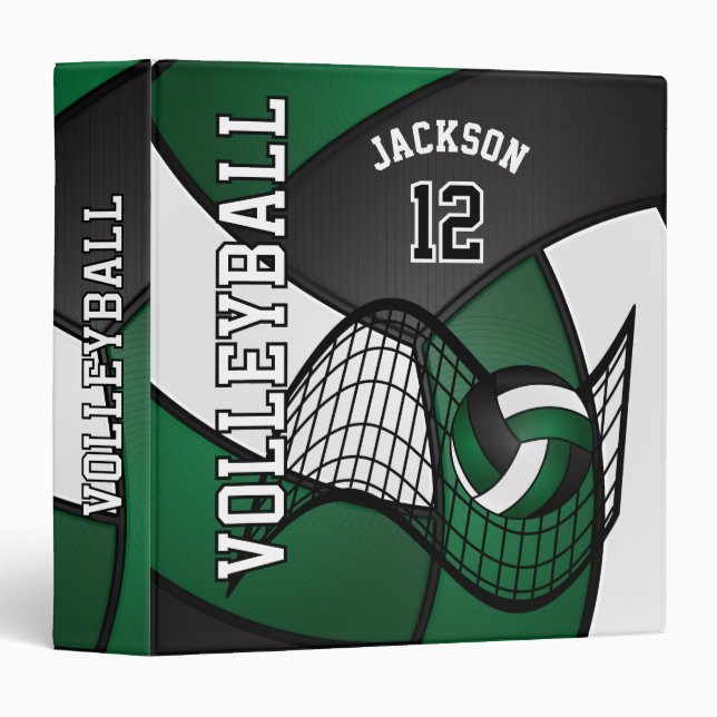 Volleyball in Dark Green, Black and White 3 Ring Binder (Front/Spine)