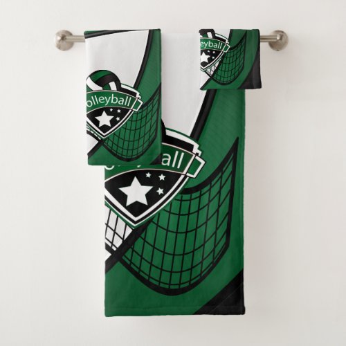 Volleyball in Dark Green Black and White Bath Towel Set