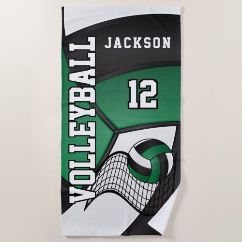 Volleyball in Dark Green Black and White  Beach Towel
