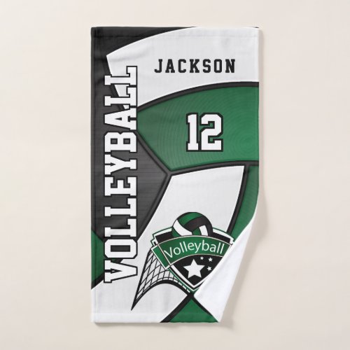 Volleyball in Dark Green Black and White Hand Towel