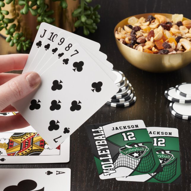 Volleyball in Dark Green, Black and White Poker Cards (In Situ)