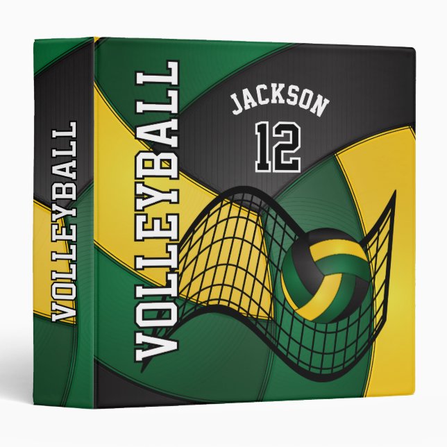 Volleyball in Dark Green, Black and Yellow 3 Ring Binder (Front/Spine)