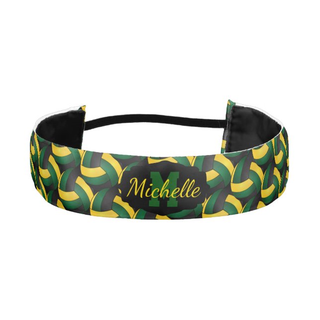 Volleyball 🏐 in Dark Green, Yellow and Black Athletic Headband (Front)