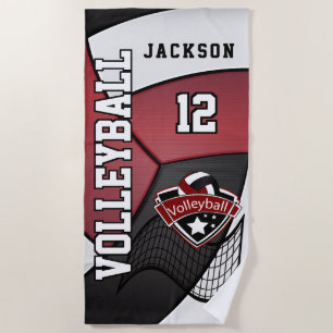 Volleyball in Dark Red, Black and White Beach Towel