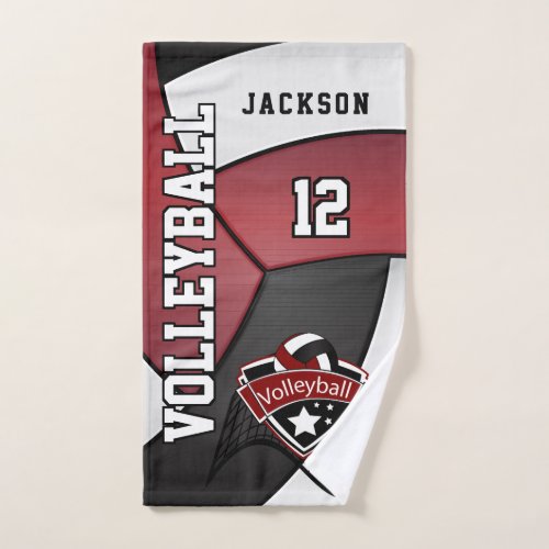Volleyball in Dark Red Black and White Hand Towel
