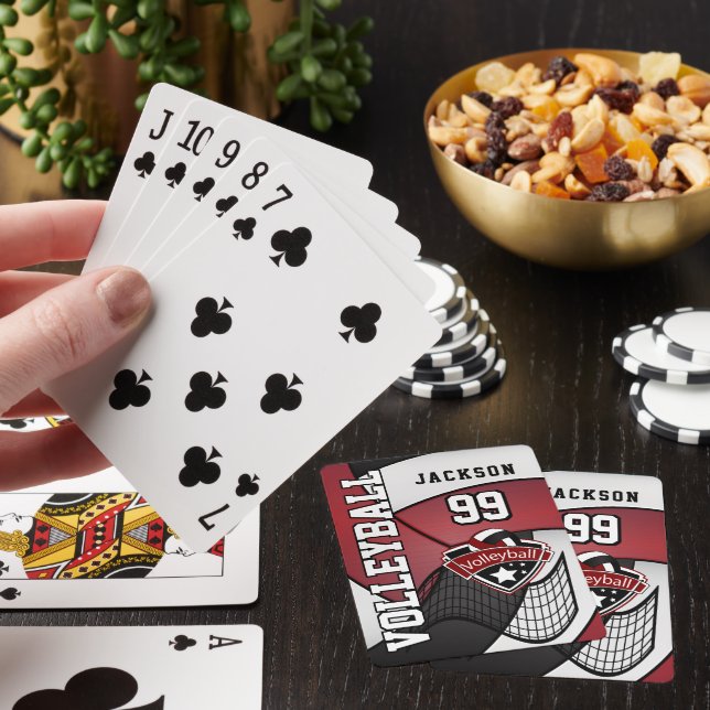 Volleyball in Dark Red, Black and White Poker Cards (In Situ)