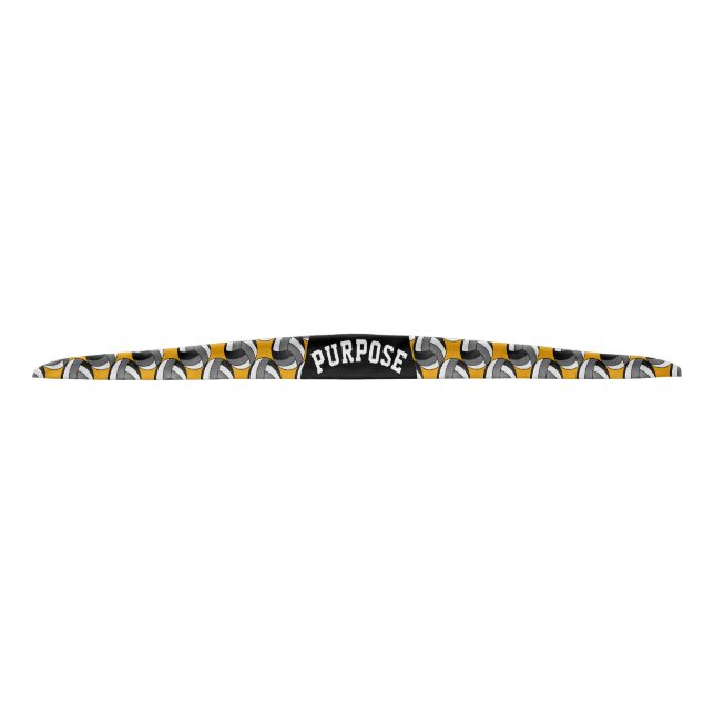 Volleyball 🏐in Gray, Black and White -Gold Tie Headband (Front)