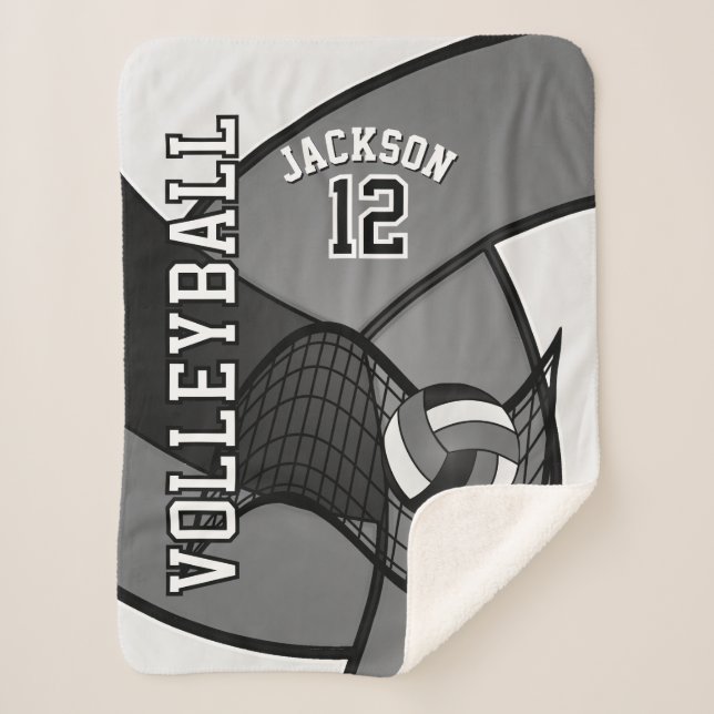 Volleyball 🏐 in Gray, Black and White Sherpa Blanket (Front)