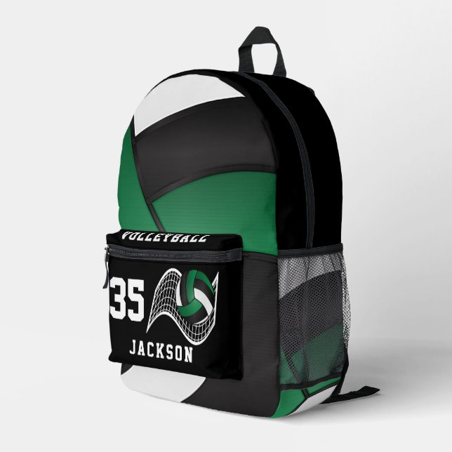Volleyball in Green, White and Black  Printed Backpack (Back Corner Right)