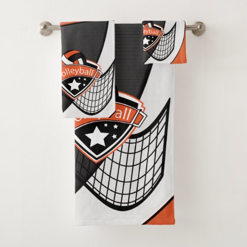 Volleyball in Orange Black and White Bath Towel Set