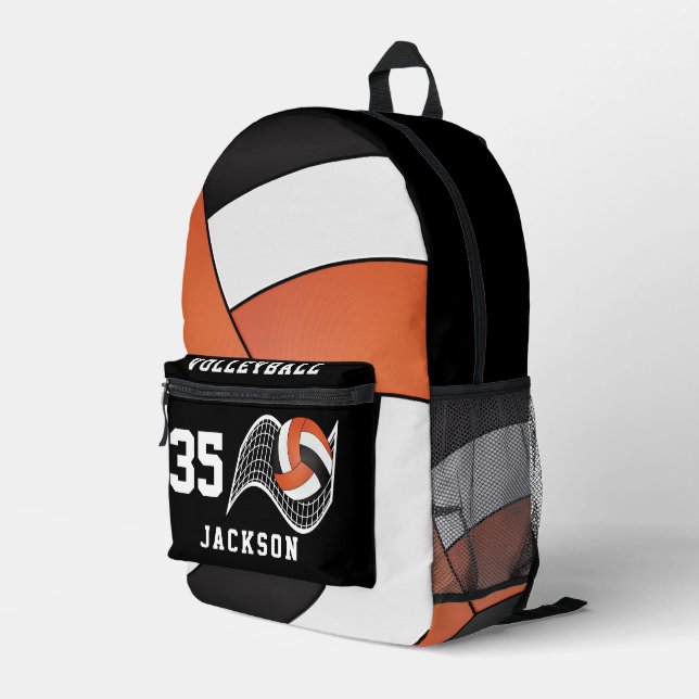 Volleyball in Orange, White and Black  Printed Backpack (Back Corner Right)