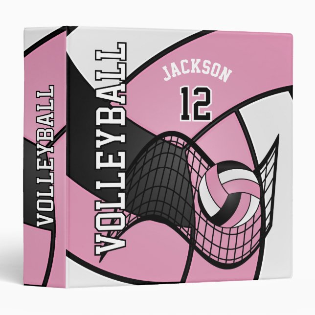 Volleyball in Pink, Black and White 3 Ring Binder (Front/Spine)