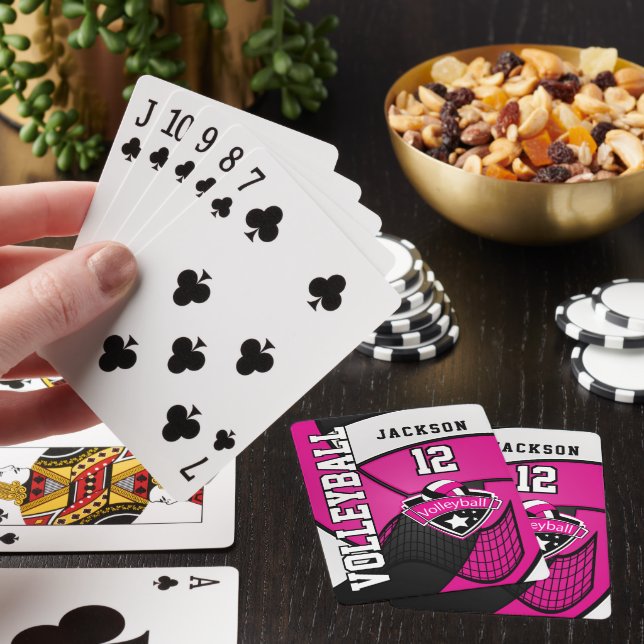 Volleyball in Pink, Black and White Poker Cards (In Situ)