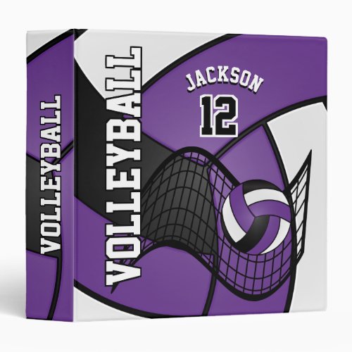 Volleyball in Purple Black and White 3 Ring Binder